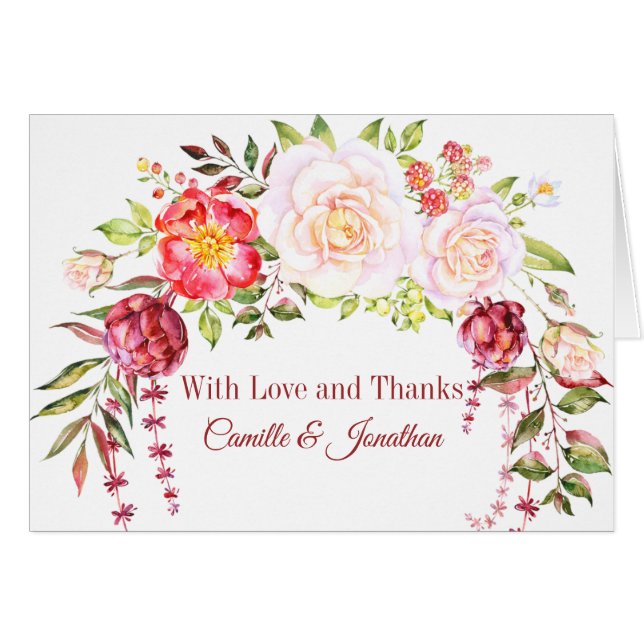 Cartão Rosas do rosa selvagem que combinam o obrigado das (Frente horizontal)