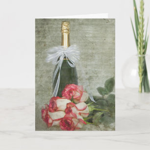 Cartão Rosas e Champanhe Aniversário de Casamento