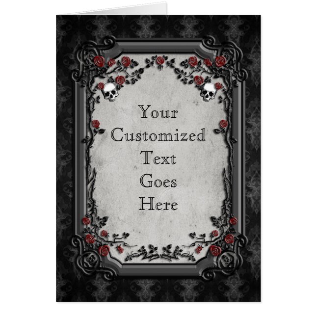 Cartão Rosas e crânios góticos (Frente)