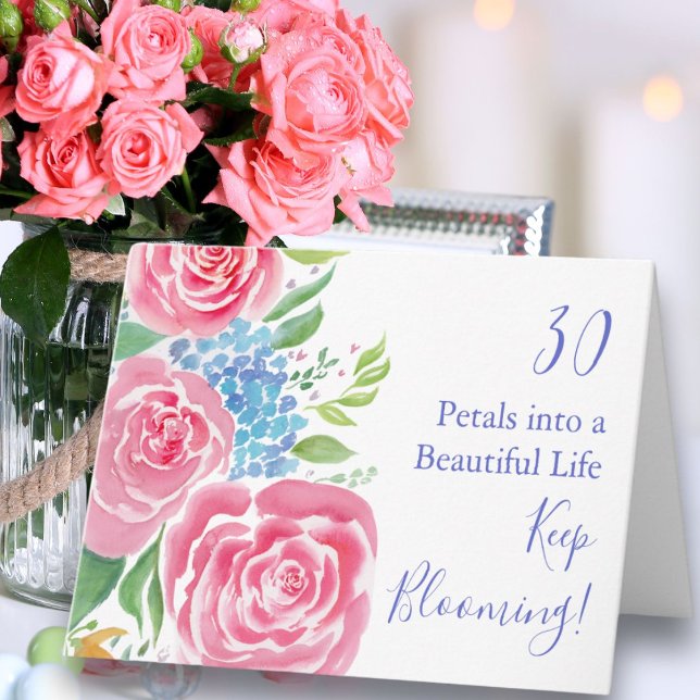 Cartão Rosas e Hydrangea aniversário de 30 anos (Criador carregado)