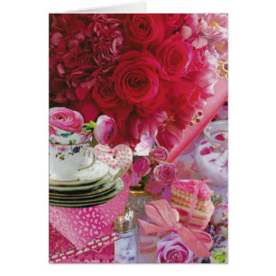 Cartão Rosas e Teacups cor-de-rosa de China