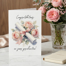 Cartão Rosas em Aquarela Rosa Elegante para Formatura