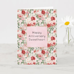Cartão Rosas Florais Rosa Vermelho Creme Romântico Aniver