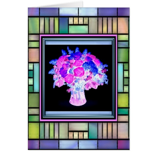 Cartão Rosas na placa de vidro contida (Frente)