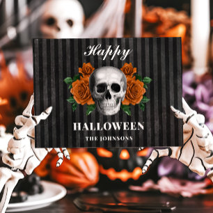 Cartão Rosas Pretas Góticas & Caveira Feliz Halloween
