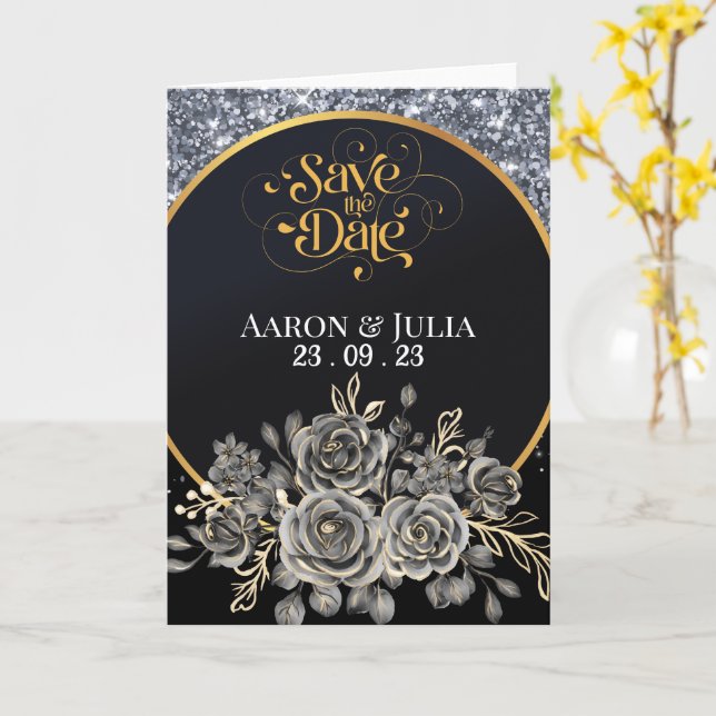 Cartão Rosas Pretos de Borda com Glitter de Prata Salvem  (Flor Amarela)