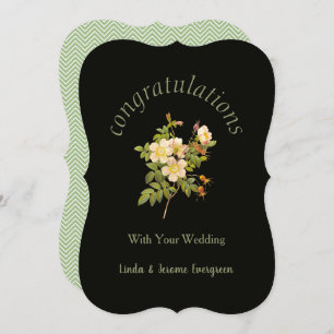 Cartão Rosas Pretos Florais e Verdes Parabéns Casamento