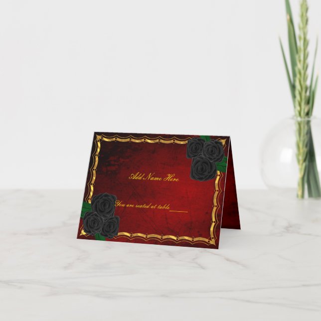 Cartão Rosas Pretos Góticos Local de Mesa de Casamento Ve (Frente)
