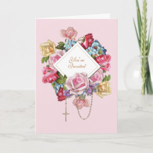 Cartão Rosas Religiosas Antigas Rosário Floral Católico 
