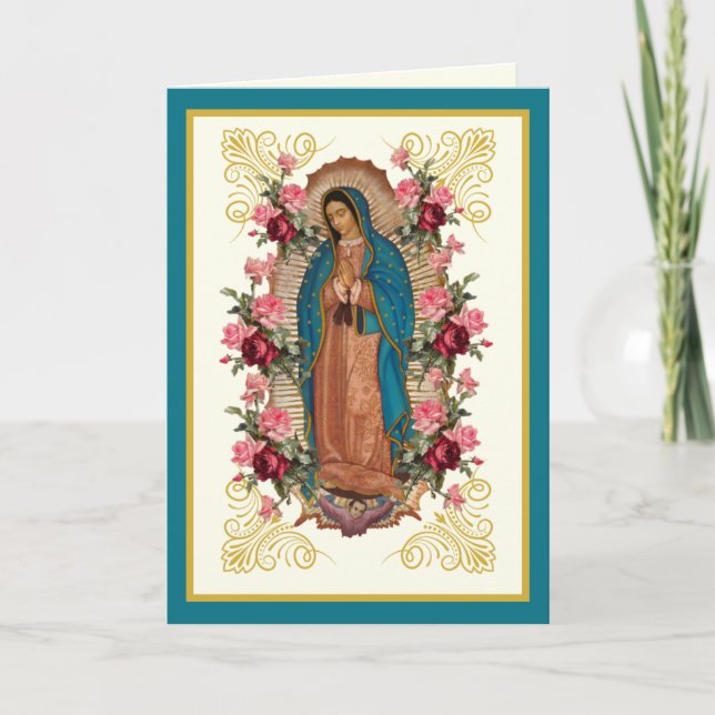 Cartão Rosas Religiosas Virgem de Guadalupe Espanhol  (Frente)