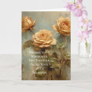 Cartão Rosas Românticas de Pêssego Casamento Floral