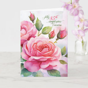 Cartão Rosas Rosa de 85º Aniversário com Nome