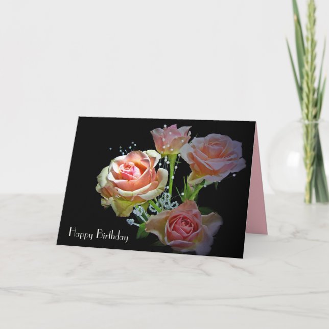 Cartão Rosas Rosa de Aniversário (Frente)