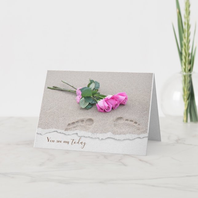 Cartão Rosas Rosa De Aniversário Na Praia (Frente)