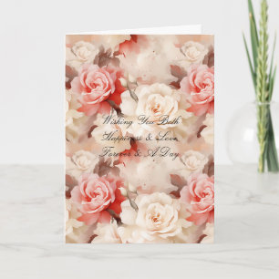 Cartão Rosas Rosa e Creme Românticas Florais Noiva