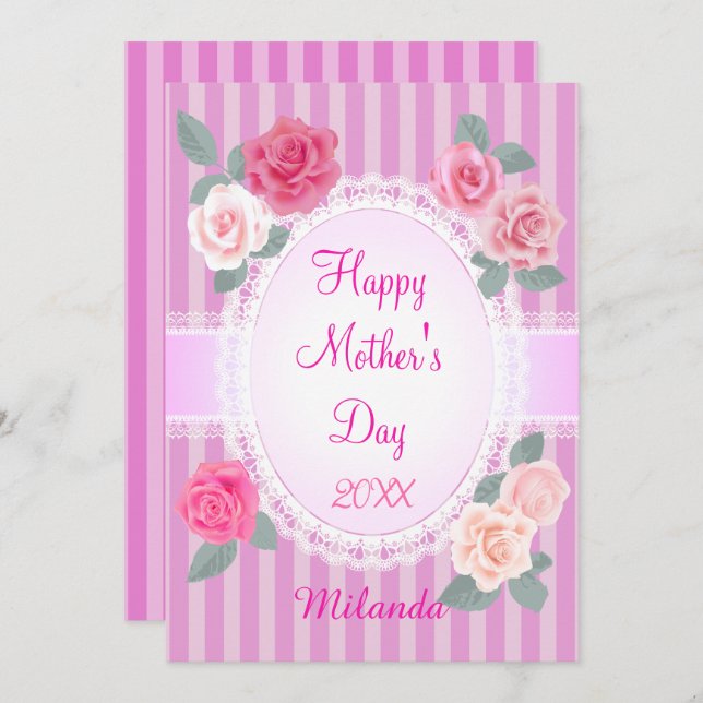 Cartão Rosas Rosa Feliz Dia das Mães (Frente/Verso)