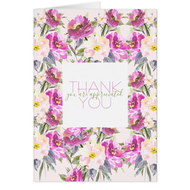 Cartão Rosas Rosa Floral Obrigado (Frente)