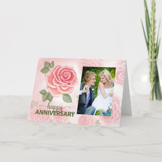Cartão Rosas Soft De Aniversário De Casamento Com Foto Pe (Frente)