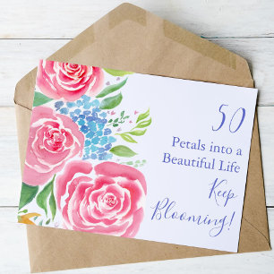 Cartão Rosas Soltas em Aquarela e Hortênsia para 50º Aniv