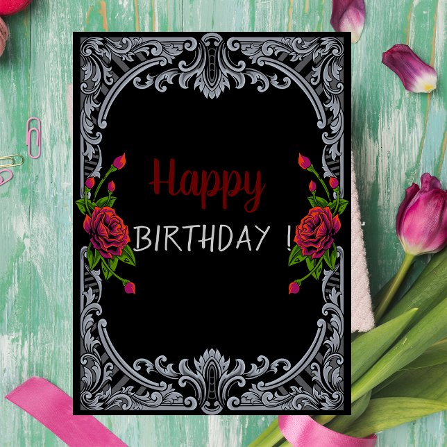 Cartão Rosas Vermelhas,Listras Gothicas Aniversário (Criador carregado)