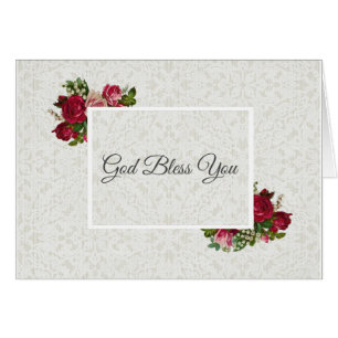 Cartão Rosas vermelhas rosa Lily do Vale Lace Branco