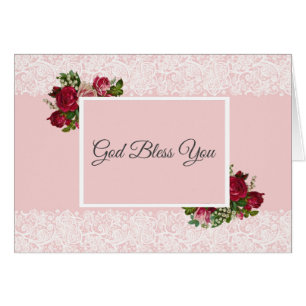 Cartão Rosas vermelhas rosa Lily do Vale Lace Branco