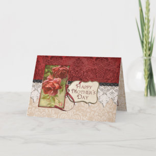 Cartão Rosas Vintage e placa de Dia de as mães de rendas