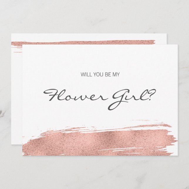 Cartão Rose Gold Brushstroke Be My Flower Girl (Frente/Verso)