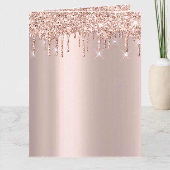 Cartão Rose Gold Glitter Spark Drips Simply Bridal Beauty (Frente)