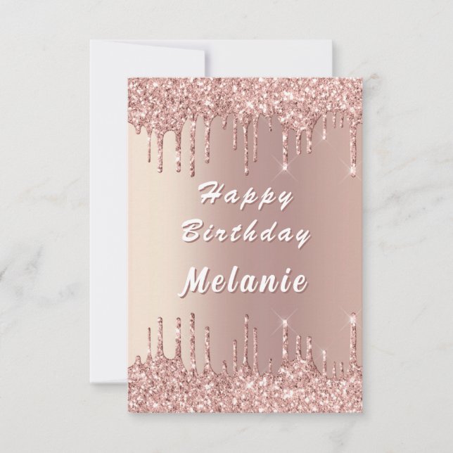 Cartão Rose Gold Sparkly Birthday Card Personalized Name (Frente)