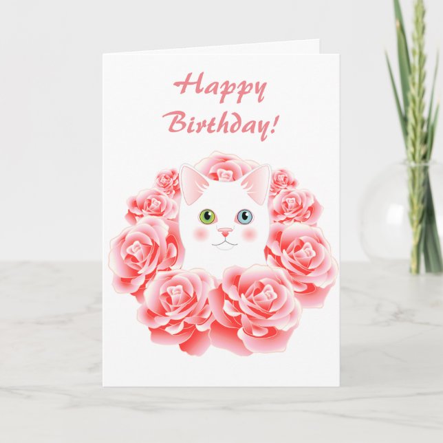 Cartão Rose Kitty Cat Cute Birthday Card (Frente)