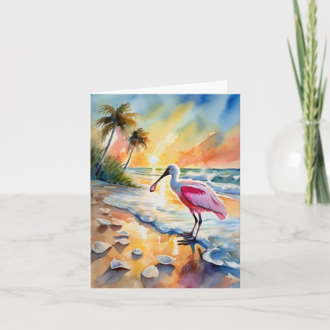Cartão Roseate Spoonbill Florida Watercolor (Frente)