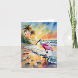Cartão Roseate Spoonbill Florida Watercolor