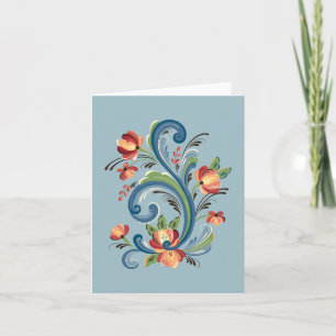 Cartão Rosemaling in Blue and Red Greeting Card