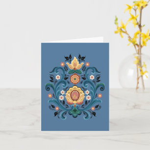 Cartão Rosemaling in Dourado and Burgundy Greeting Card