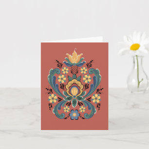 Cartão Rosemaling in Red and Dourado Greeting Card