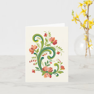 Cartão Rosemaling in Red and Pink Greeting Card