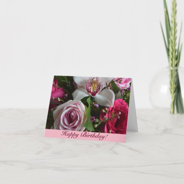 Cartão Roses and Flowers Birthday Card (Frente)