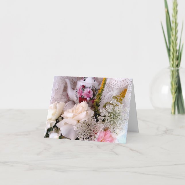 Cartão Roses and Teapot (Frente)