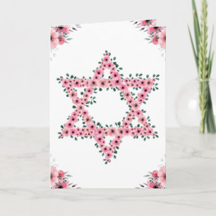 Cartão Rosh Hashaná Estrela de Davi Flor Rosa Branca