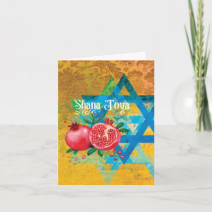 Cartão Rosh Hashanah, Ano Novo Judaico - Estrela e Pomegr
