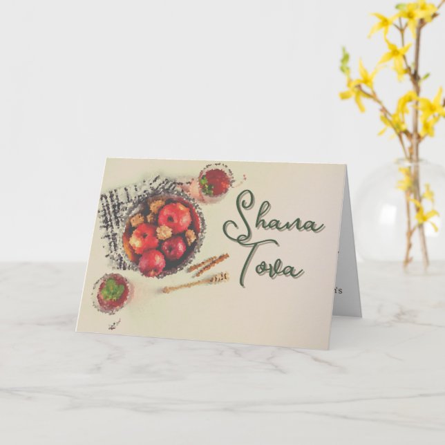 Cartão Rosh Hashanah Honey Apple Belo Blurd (Flor Amarela)