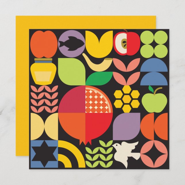 Cartão Rosh Hashanah Jewish New Year Pomegranate Honey Ca (Frente/Verso)