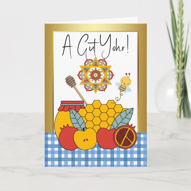 Cartão Rosh Hashanah Yiddish A Gut Yohr (Frente)