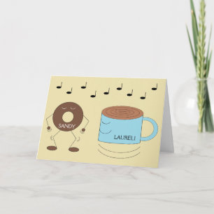 Cartão Rosquinha de chocolate e dança de Café: