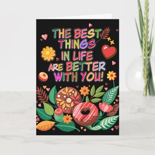 Cartão Rosquinhas e flores do Dia de os namorados de sala (Frente)