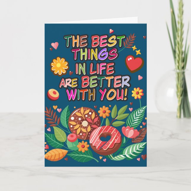 Cartão Rosquinhas e flores do Dia de os namorados de sala (Frente)