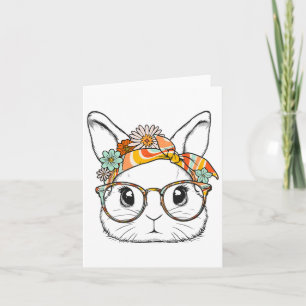 Cartão Rosto de Coelho Bonito Groovy Gles Menina Feliz Pá