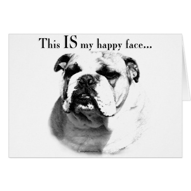 Cartão Rosto Feliz do Buldogue (Frente Horizontal)