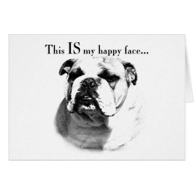 Cartão Rosto Feliz do Buldogue (Frente Horizontal)